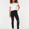 Korkeat revityt mustat Jean-leggingsit Korkeat revityt mustat Jean-leggingsit