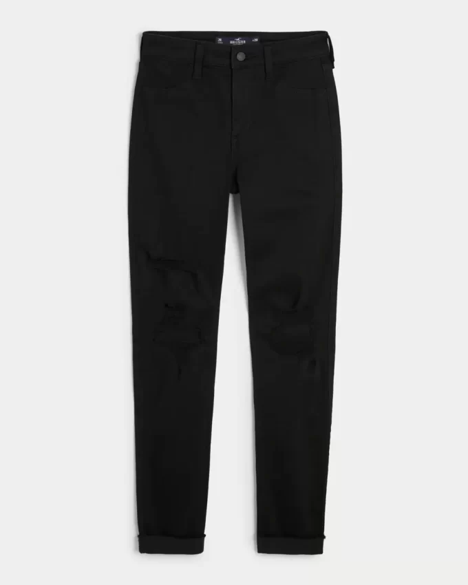 Korkeat revityt mustat Jean-leggingsit Korkeat revityt mustat Jean-leggingsit