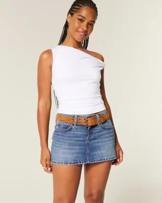 Kurvikas matalakorkoinen brodeerattu rusetti Denim Mini Skort