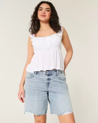 Kurvikas matalakorkoinen kevyt pesu Distressed Baggy Jort
