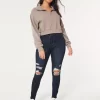 Kurvikkaat korkean kohoavat revityt tumma pesu Jean leggingsit Kurvikkaat korkean kohoavat revityt tumma pesu Jean leggingsit