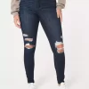 Kurvikkaat korkean kohoavat revityt tumma pesu Jean leggingsit Kurvikkaat korkean kohoavat revityt tumma pesu Jean leggingsit