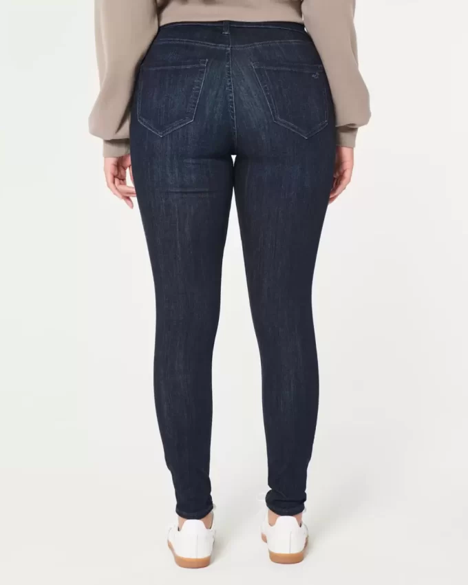 Kurvikkaat korkean kohoavat revityt tumma pesu Jean leggingsit Kurvikkaat korkean kohoavat revityt tumma pesu Jean leggingsit