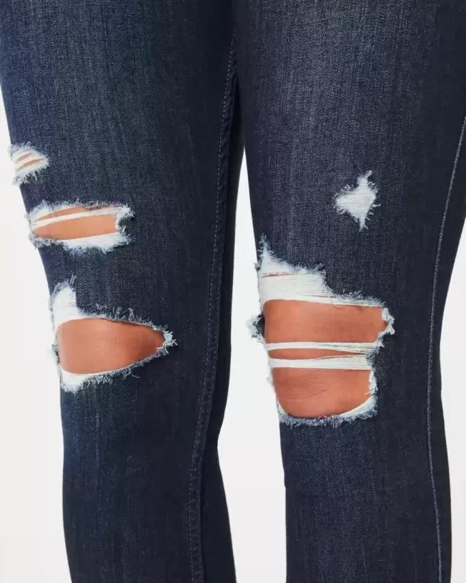 Kurvikkaat korkean kohoavat revityt tumma pesu Jean leggingsit Kurvikkaat korkean kohoavat revityt tumma pesu Jean leggingsit