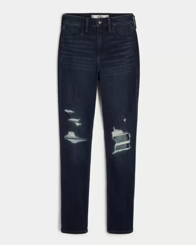 Kurvikkaat korkean kohoavat revityt tumma pesu Jean leggingsit Kurvikkaat korkean kohoavat revityt tumma pesu Jean leggingsit