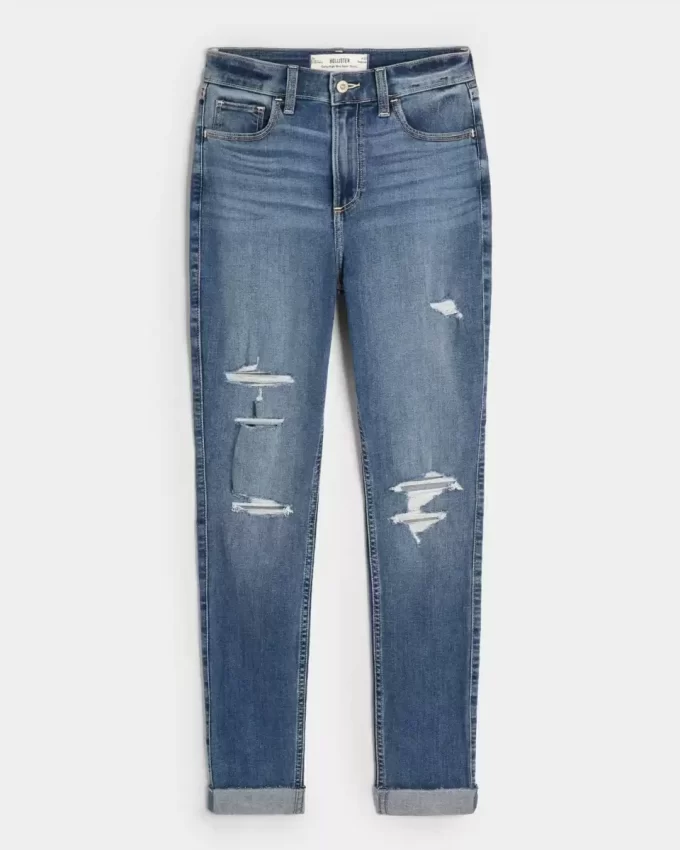 Kurvikkaat korkean nousun repeytyneet keskipesut Super Skinny -farkut Kurvikkaat korkean nousun repeytyneet keskipesut Super Skinny -farkut