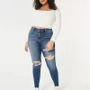 Kurvikkaat korkean nousun repeytyneet tummapesu Super Skinny -farkut Kurvikkaat korkean nousun repeytyneet tummapesu Super Skinny -farkut