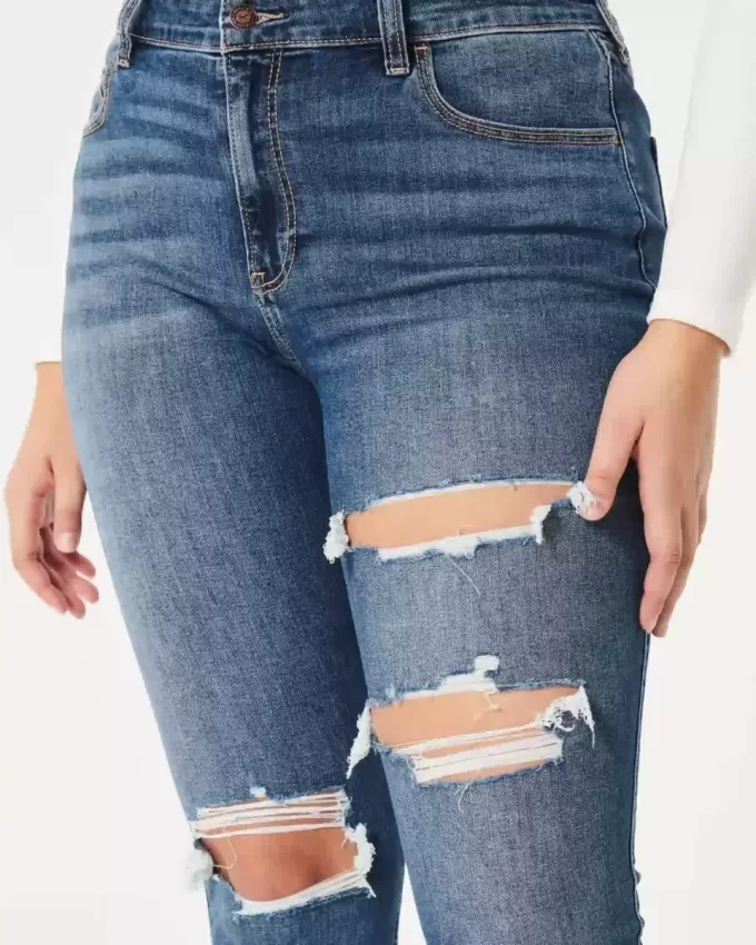 Kurvikkaat korkean nousun repeytyneet tummapesu Super Skinny -farkut Kurvikkaat korkean nousun repeytyneet tummapesu Super Skinny -farkut