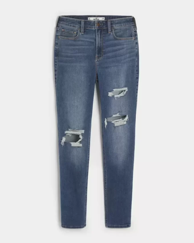 Kurvikkaat korkean nousun repeytyneet tummapesu Super Skinny -farkut Kurvikkaat korkean nousun repeytyneet tummapesu Super Skinny -farkut