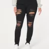 Kurvikkaat korkeat, revityt mustat Super Skinny -farkut Kurvikkaat korkeat, revityt mustat Super Skinny -farkut