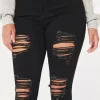 Kurvikkaat korkeat, revityt mustat Super Skinny -farkut Kurvikkaat korkeat, revityt mustat Super Skinny -farkut