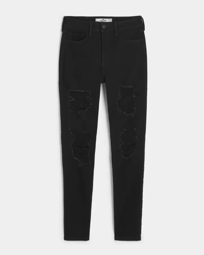 Kurvikkaat korkeat, revityt mustat Super Skinny -farkut Kurvikkaat korkeat, revityt mustat Super Skinny -farkut