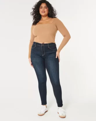 Kurvikkaat korkeat, tummat pesuset Jean-leggingsit Kurvikkaat korkeat, tummat pesuset Jean-leggingsit