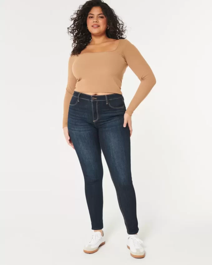 Kurvikkaat korkeat, tummat pesuset Jean-leggingsit Kurvikkaat korkeat, tummat pesuset Jean-leggingsit