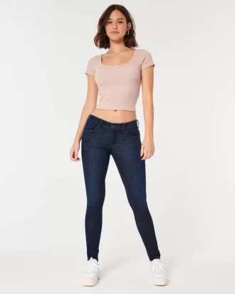 Kurvikkaat matalakorkoiset tummapesuiset Super Skinny -farkut