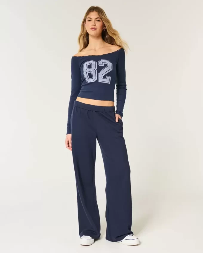 Lace Trim Off-the-Shoulder Number Graphic T-paita Lace Trim Off-the-Shoulder Number Graphic T-paita