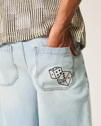 Light Wash Dice Graphic Super Baggy Denim shortsit