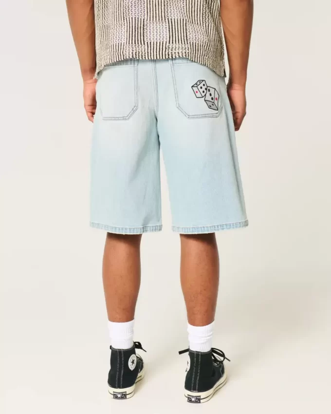 Light Wash Dice Graphic Super Baggy Denim shortsit Light Wash Dice Graphic Super Baggy Denim shortsit