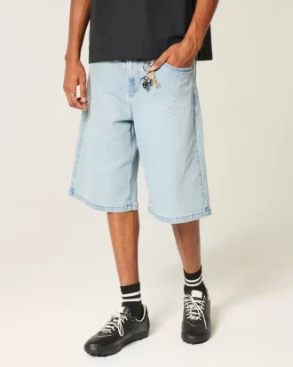 Light Wash koristellut Super Baggy Denim shortsit