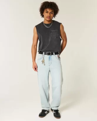 Light Wash pelikorttigrafiikka Skater Baggy Jeans