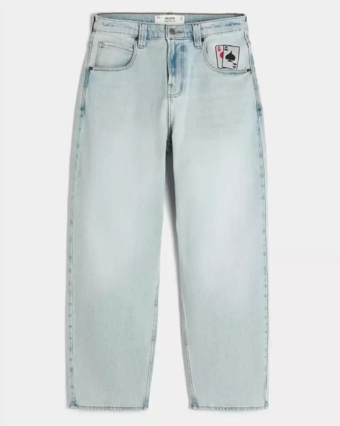 Light Wash pelikorttigrafiikka Skater Baggy Jeans Light Wash pelikorttigrafiikka Skater Baggy Jeans