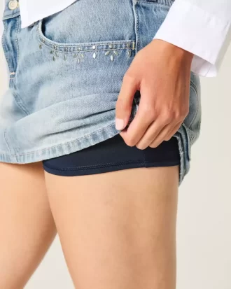 Light Wash Studded Denim Mini Skort