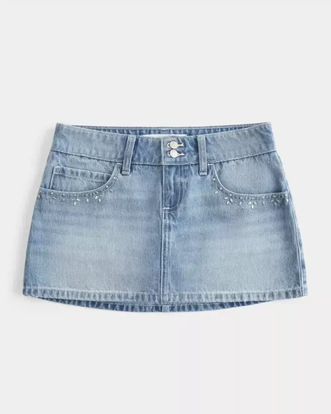 Light Wash Studded Denim Mini Skort Light Wash Studded Denim Mini Skort