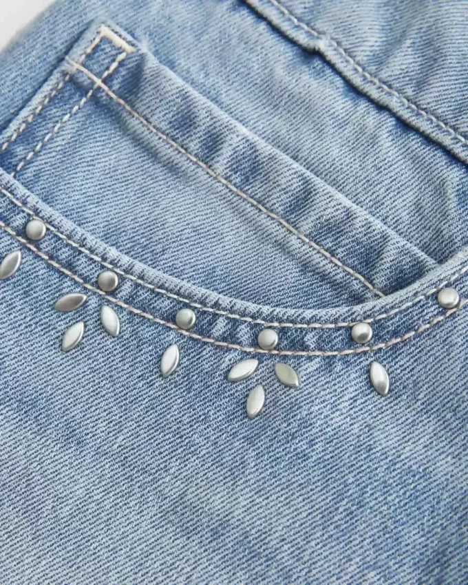 Light Wash Studded Denim Mini Skort Light Wash Studded Denim Mini Skort