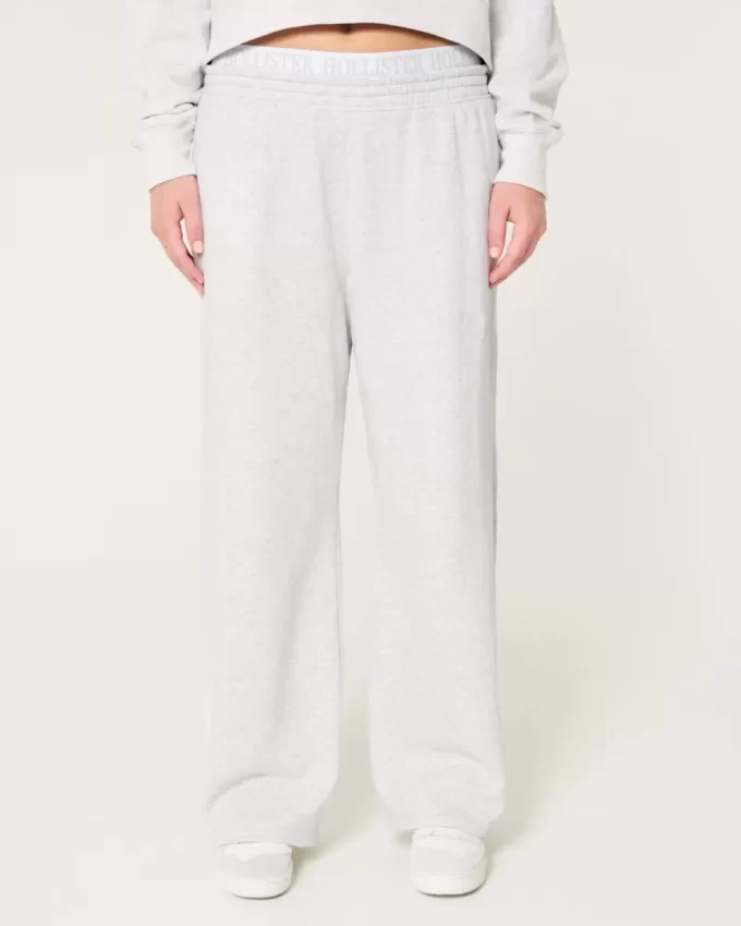 Logo vyötärö Fleece leveälahkeiset housut Logo vyötärö Fleece leveälahkeiset housut