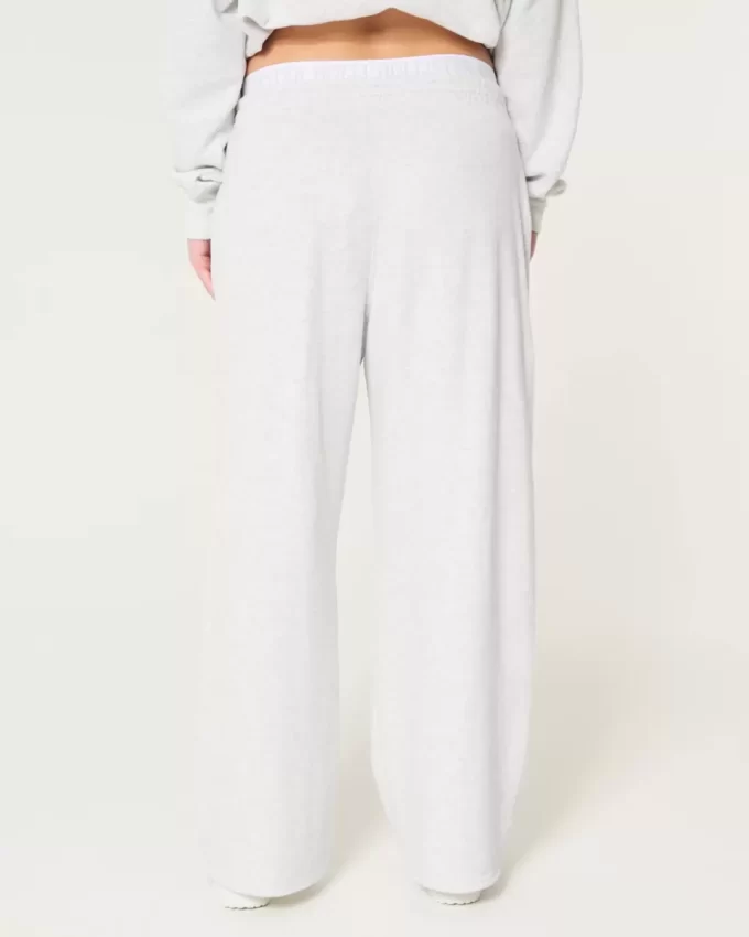 Logo vyötärö Fleece leveälahkeiset housut Logo vyötärö Fleece leveälahkeiset housut