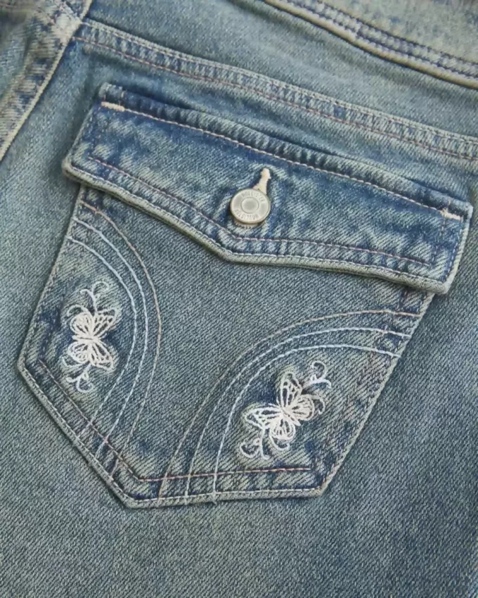 Low-Rise Butterfly-kirjonta Medium Wash Bootcut farkut