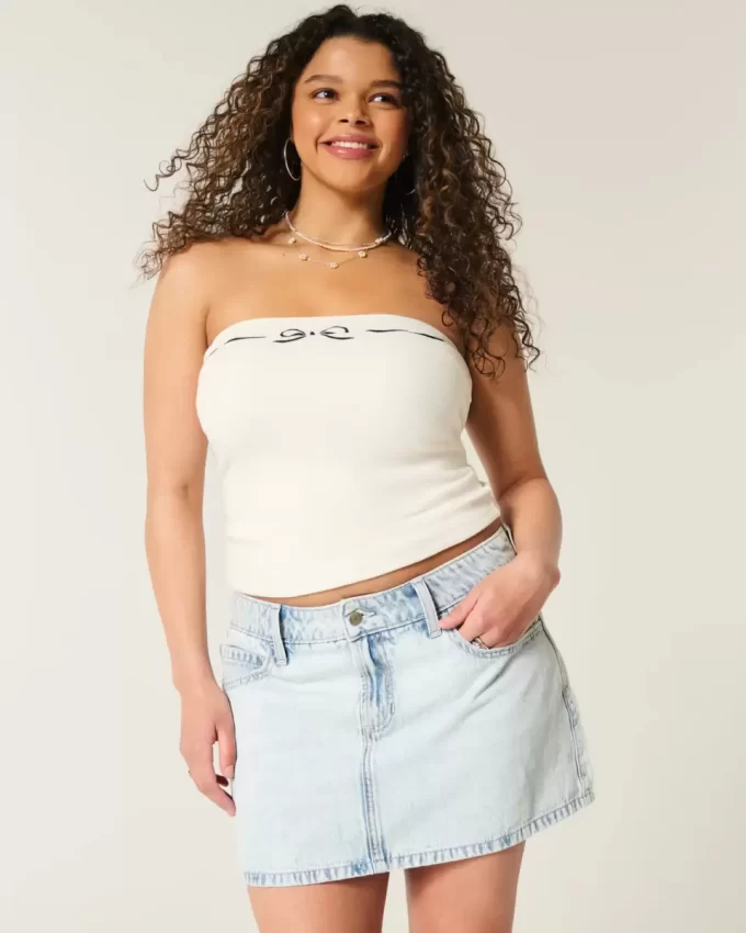 Low Rise Light Wash Denim Mini Skort Low Rise Light Wash Denim Mini Skort
