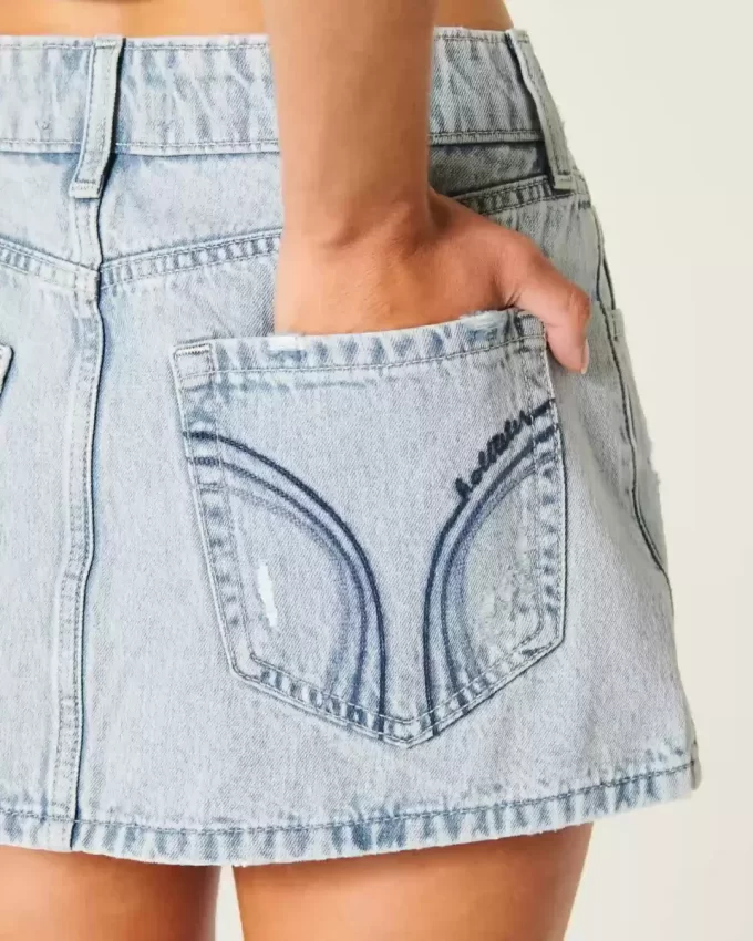Low Rise Light Wash Denim Mini Skort Low Rise Light Wash Denim Mini Skort