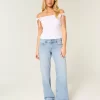 Low-Rise Light Wash Studded Bows Baggy Farkut