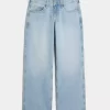 Low-Rise Light Wash Studded Bows Baggy Farkut