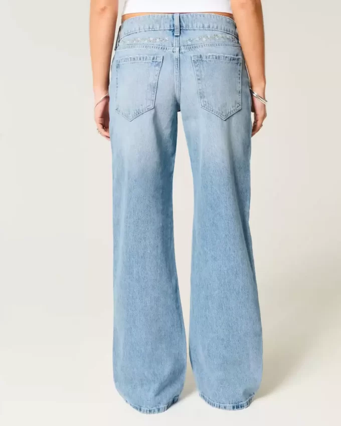 Low-Rise Medium Wash kukkakirjonta Baggy Farkut Low-Rise Medium Wash kukkakirjonta Baggy Farkut