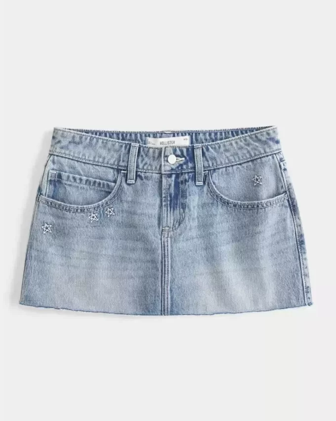 Low Rise Star Brodeerattu Denim Mini Skort Low Rise Star Brodeerattu Denim Mini Skort