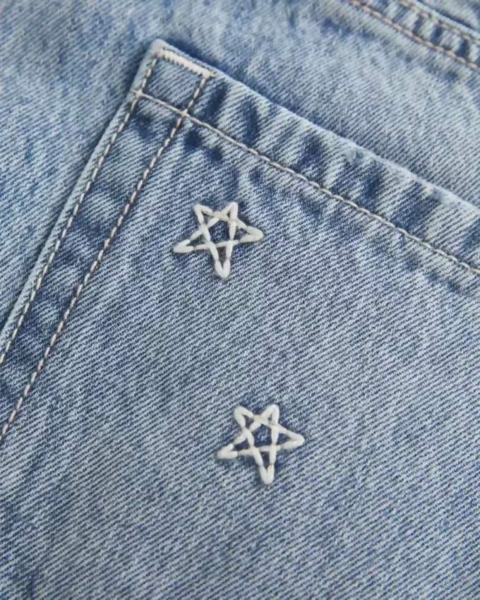 Low Rise Star Brodeerattu Denim Mini Skort Low Rise Star Brodeerattu Denim Mini Skort