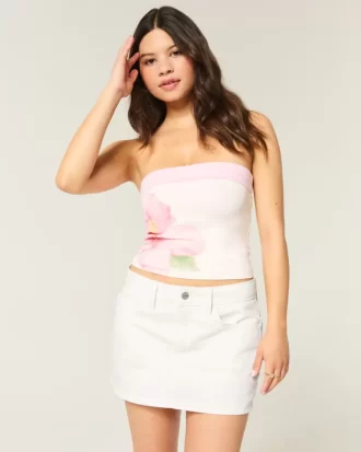 Low Rise White Denim Mini Skort