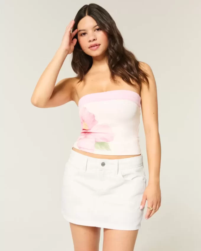 Low Rise White Denim Mini Skort Low Rise White Denim Mini Skort