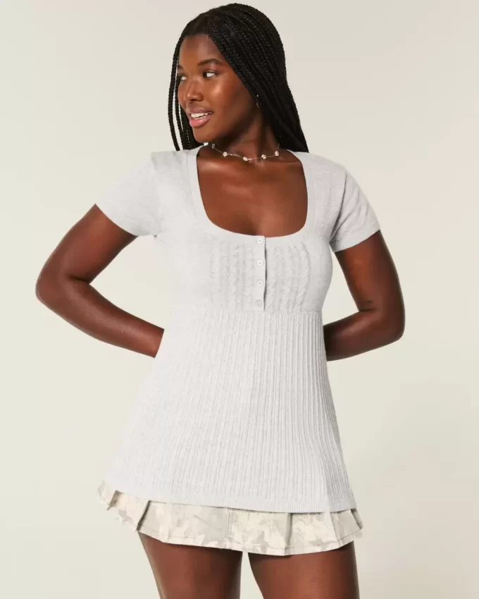 Lyhythihainen Henley Babydoll toppi Lyhythihainen Henley Babydoll toppi