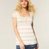 Lyhythihainen Henley Babydoll toppi Lyhythihainen Henley Babydoll toppi