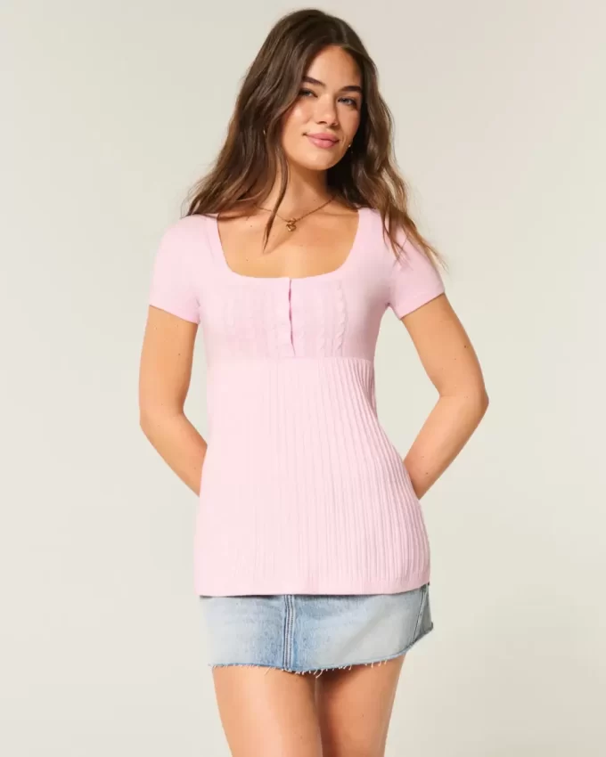 Lyhythihainen Henley Babydoll toppi Lyhythihainen Henley Babydoll toppi