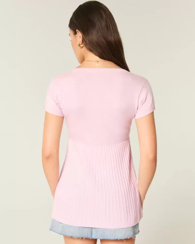 Lyhythihainen Henley Babydoll toppi Lyhythihainen Henley Babydoll toppi