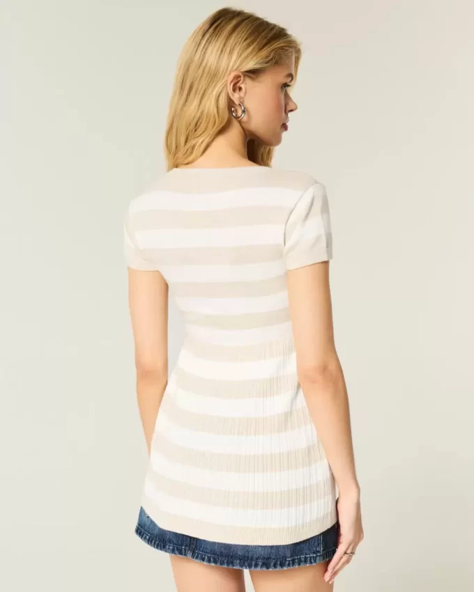 Lyhythihainen Henley Babydoll toppi Lyhythihainen Henley Babydoll toppi