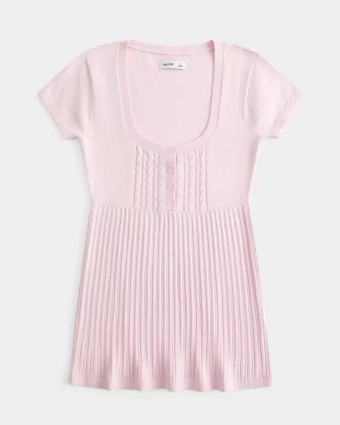 Lyhythihainen Henley Babydoll toppi Lyhythihainen Henley Babydoll toppi
