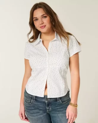 Lyhythihainen Stretch Poplin Button Through paita