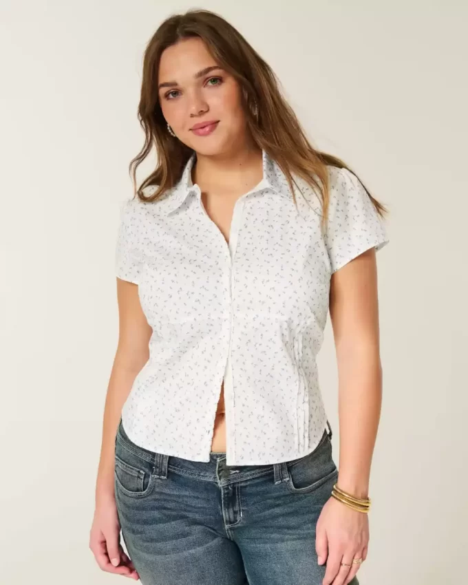 Lyhythihainen Stretch Poplin Button Through paita Lyhythihainen Stretch Poplin Button Through paita