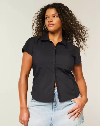Lyhythihainen Stretch Poplin Button Through paita