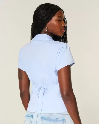 Lyhythihainen Stretch Poplin Button Through paita